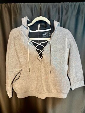 Puma Women's Light Gray Lace-Up Hooded Sweatshirt